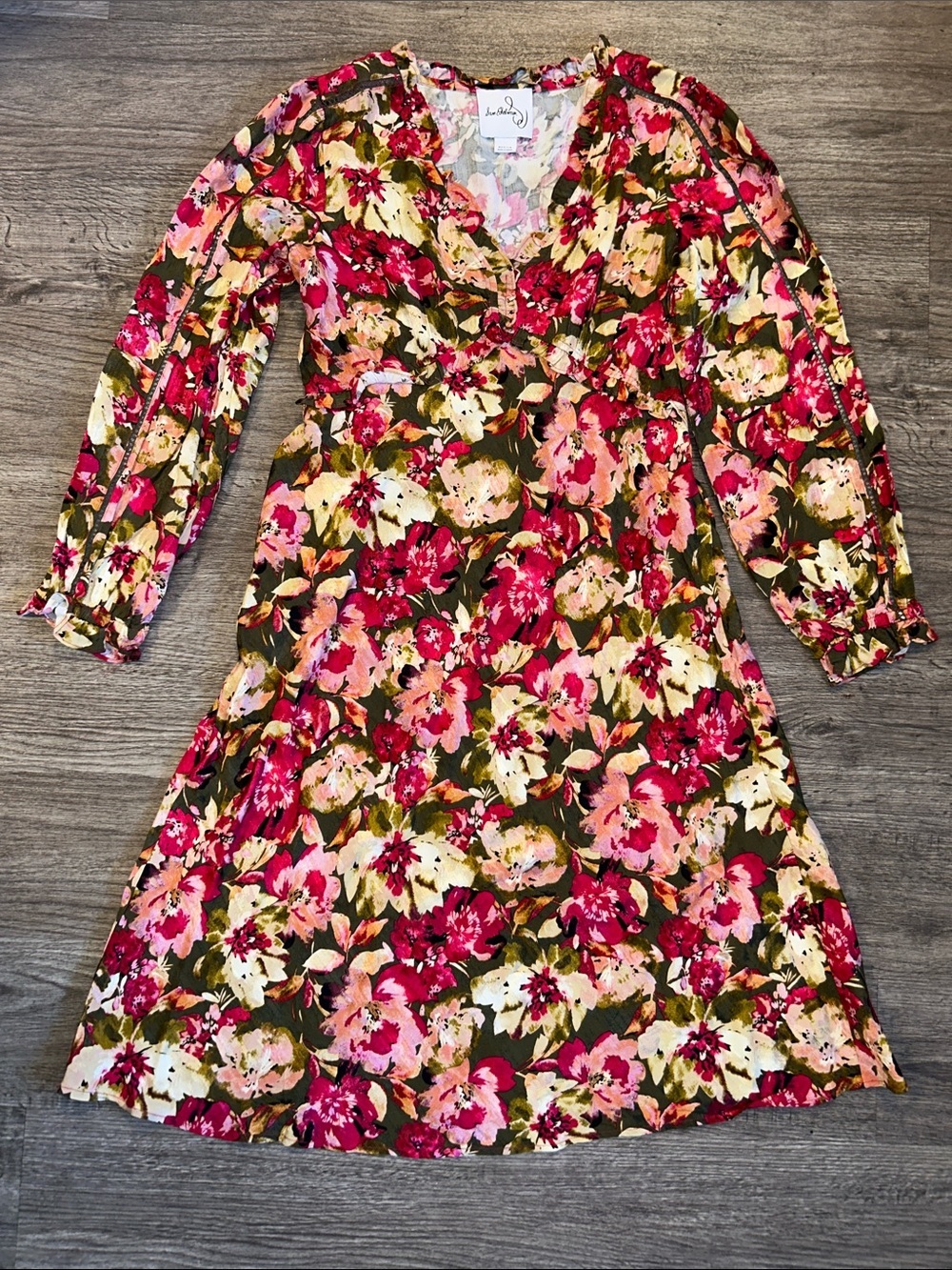 Sam Edelman Illora Floral Print Ruffled Midi Dress Medium Pink Boho Cottagecore